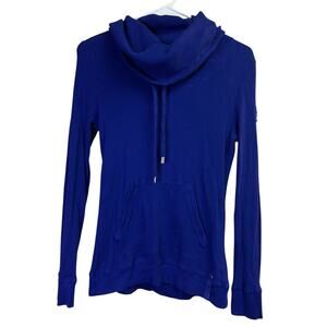 Lauren Ralph Lauren Active Waffle Knit Cowl Neck Kangaroo Pocket Blue Medium